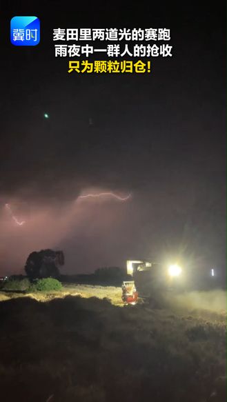 麦田里两道光的赛跑  雨夜中一群人的抢收 只为颗粒归仓