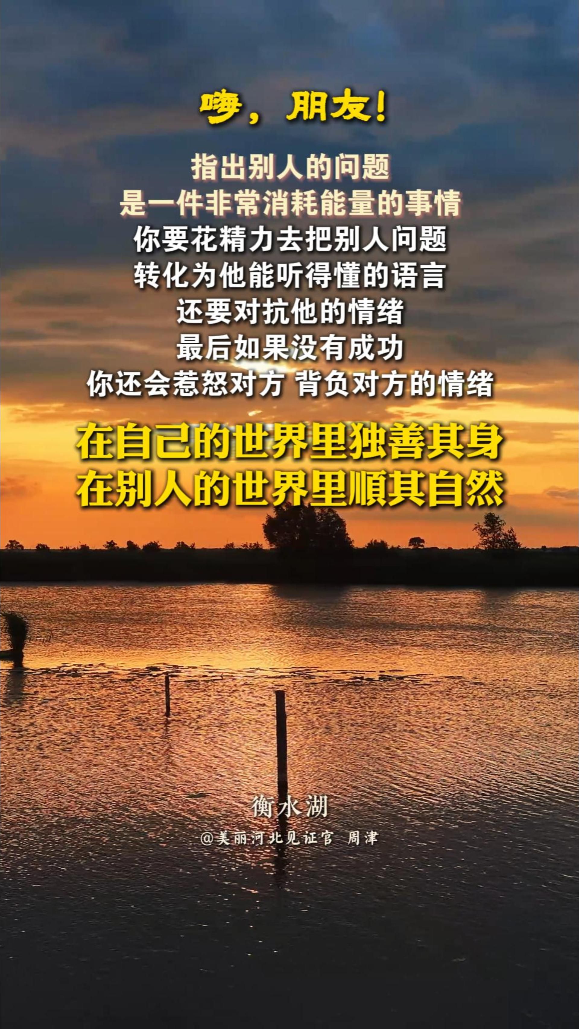 在自己的世界里独善其身，在别人的世界里顺其自然……#晚安#衡水湖